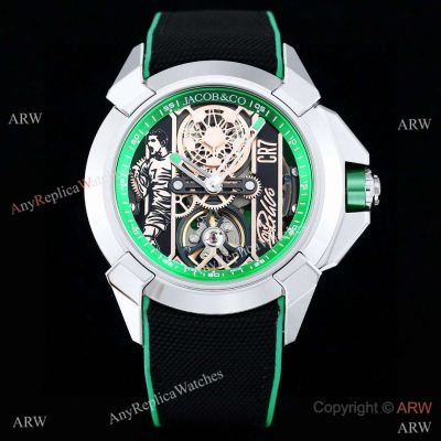 Replica Jacob & Co. Epic x CR7 44mm Watches Black-Green Gummy Strap